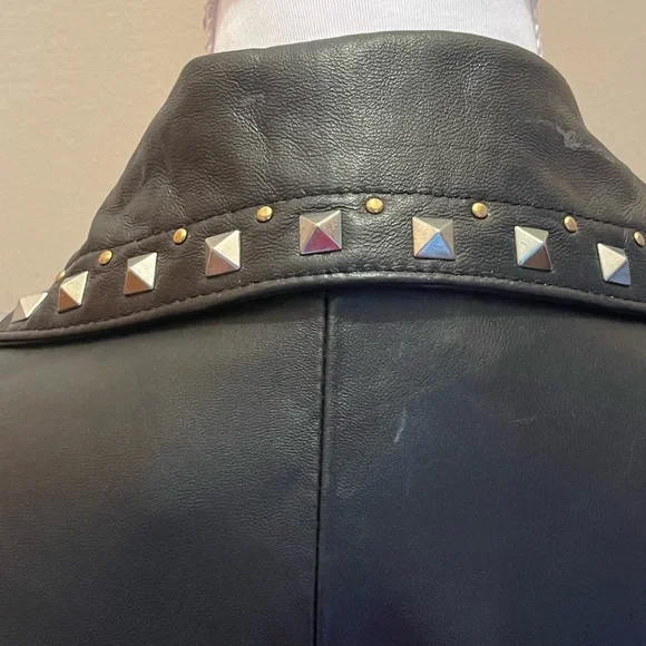 #178 NWOT, Original by Sharif Black Studded Leather Jacket. Size 1X - Picture 8 of 14
